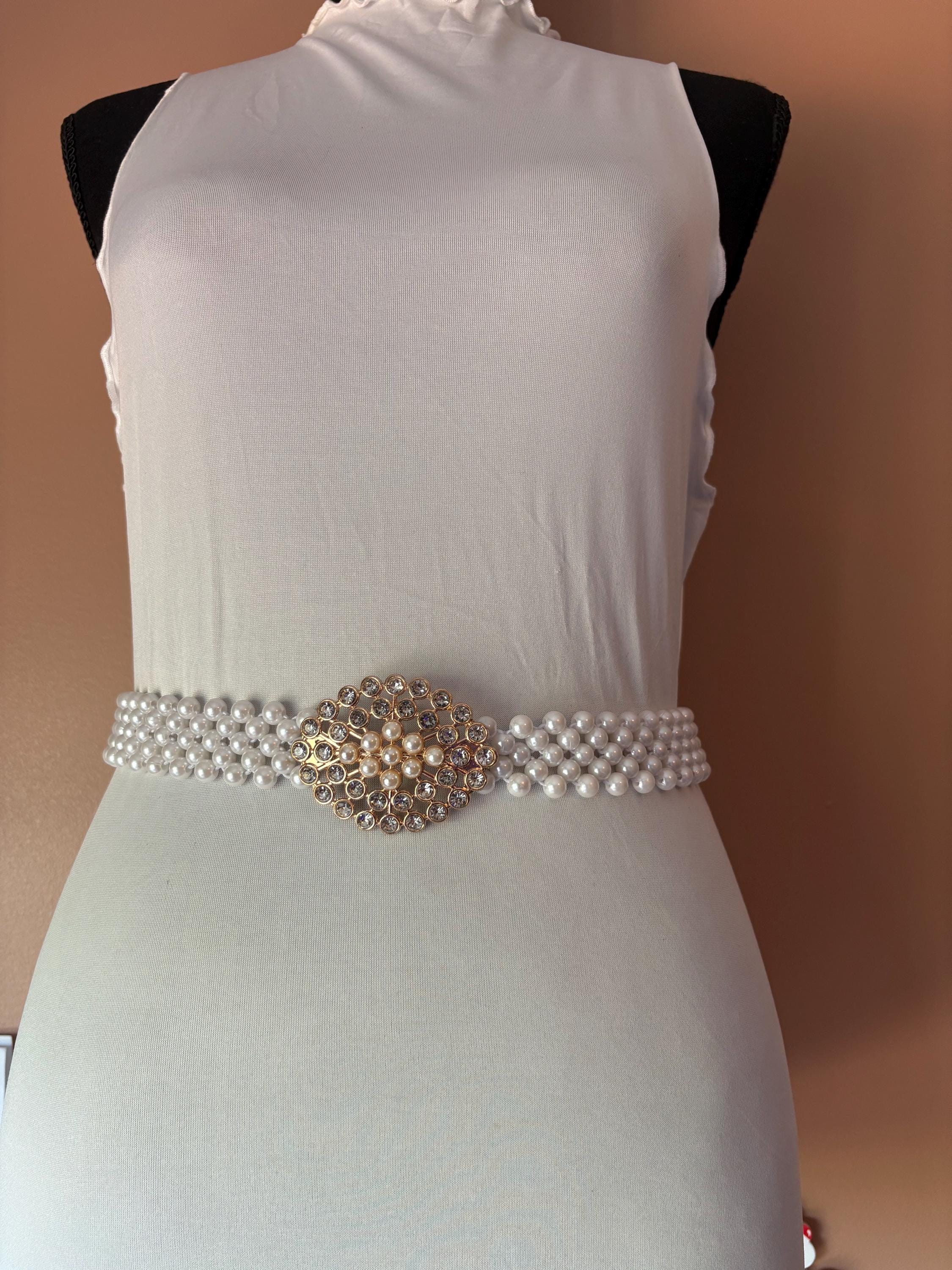 Boutique pearl grey stretch belt with rhinestone accents and  display picture 1