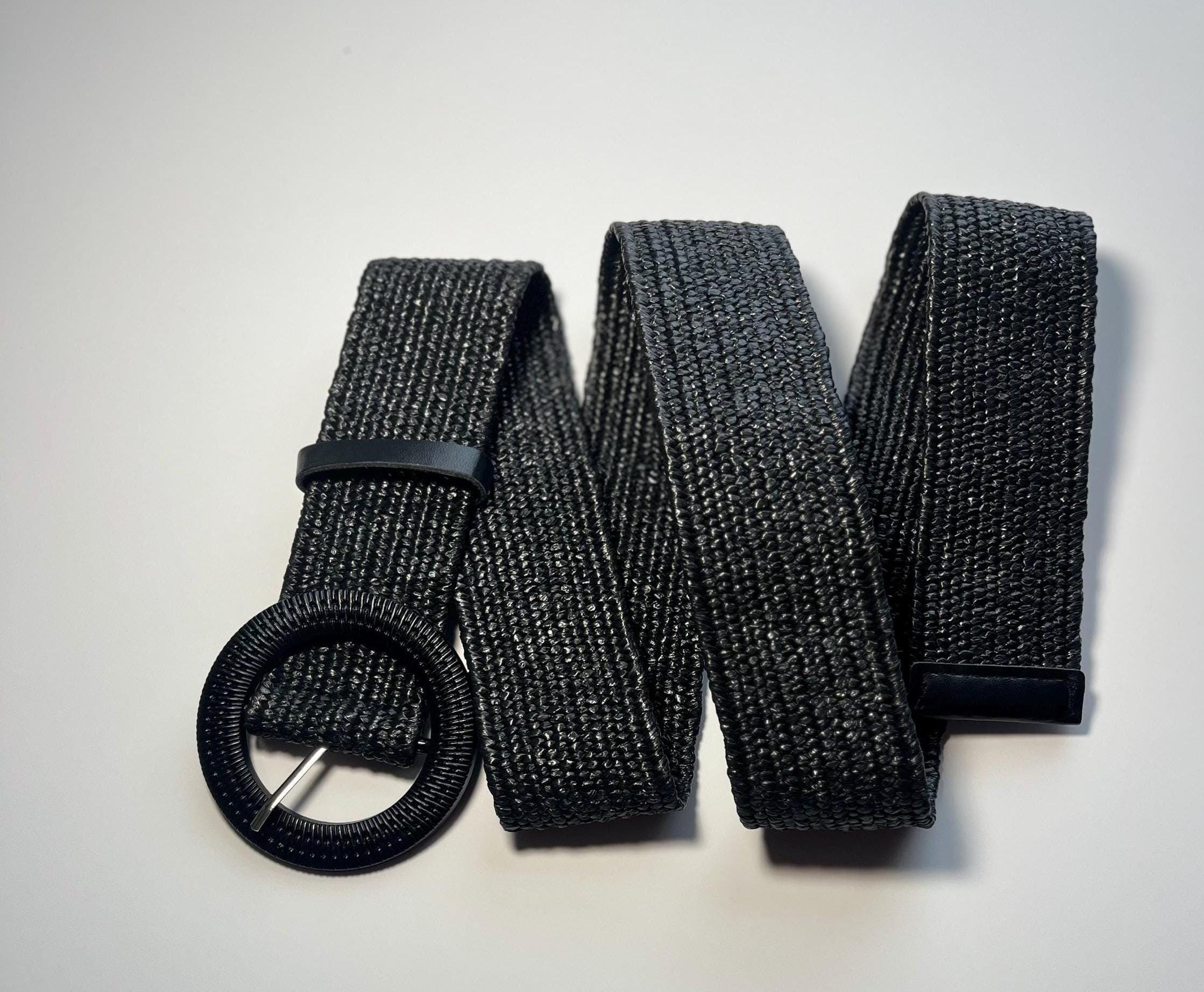 Woven Natural Straw Wide Waist Belt with Black Buckle 9d2e1f18-4b4a-4a9f-9403-  main image 2