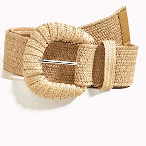 Brown Boho Woven Belt – Stretch Raffia Straw Belt for Women, Summer Dress & Party Belt, Casual Outing Accessory