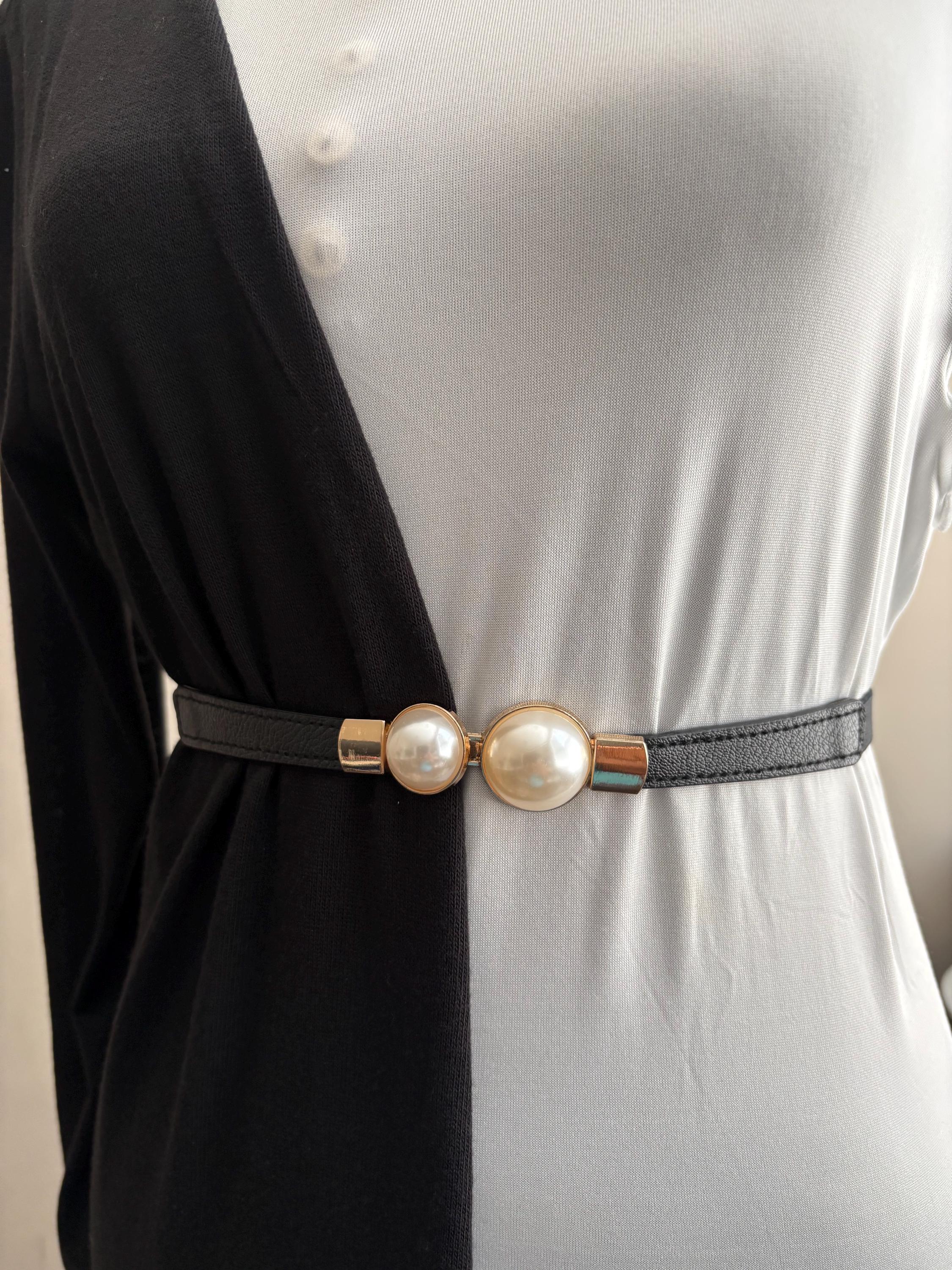 Woven Elastic, Skinny Belt for Women, With Pearl Buckle 