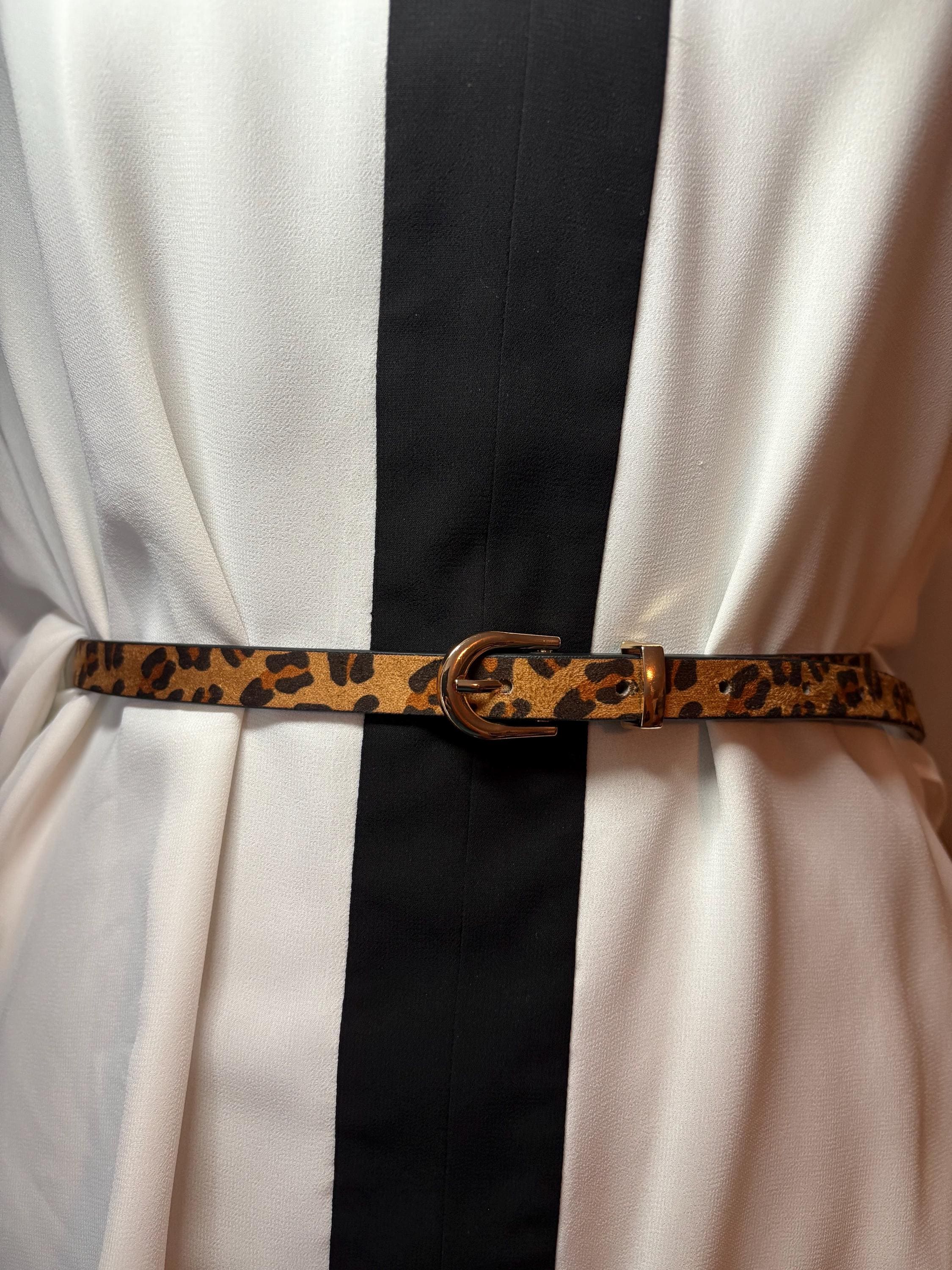Leopard Print PU Leather Skinny Belt: Woven Women display picture 2