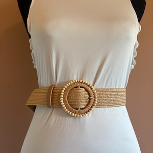 Round Stretch Belt for Dresses and Pants  Brown Raffia Boho Woven Belt, Summer Straw Party & Beach Belt