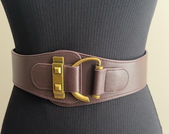Vintage Brown Elastic Leather Belt: Wide Western Fashion - Etsy display picture 3