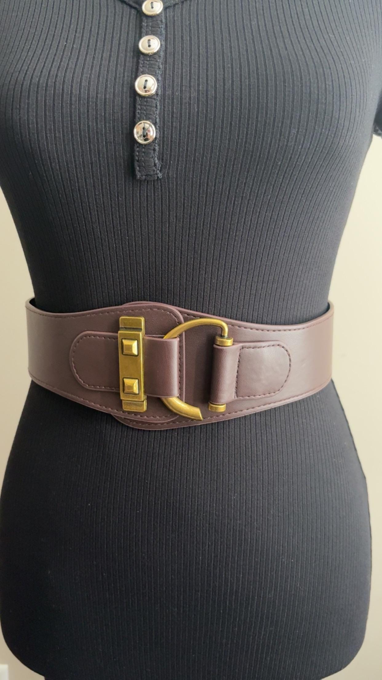 Vintage Brown Elastic Leather Belt: Wide Western Fashion - Etsy