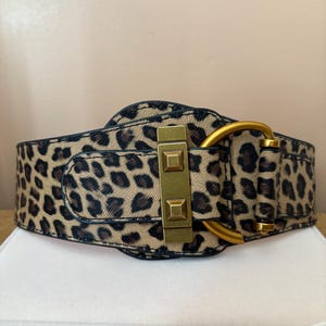 Vintage Genuine Leather Leopard Print Waist Belt Black Trim Size Medium Leather Women main image 4