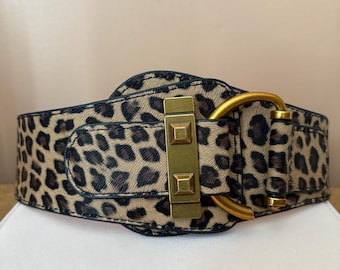 NI 97 Leopard Link Chain Belt Silver OS Vintage 90s Animal Print Festival Boho Brown Leopard Cheetah Grommet Eyelet Belt Punk Goth Rock  main image 2