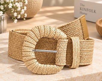 Brown Boho Woven Raffia Belt: Women's Summer Accessory