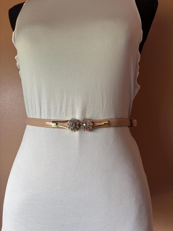 Rhinestone Elastic Skinny, Faux Leather Waist Belt for Women 