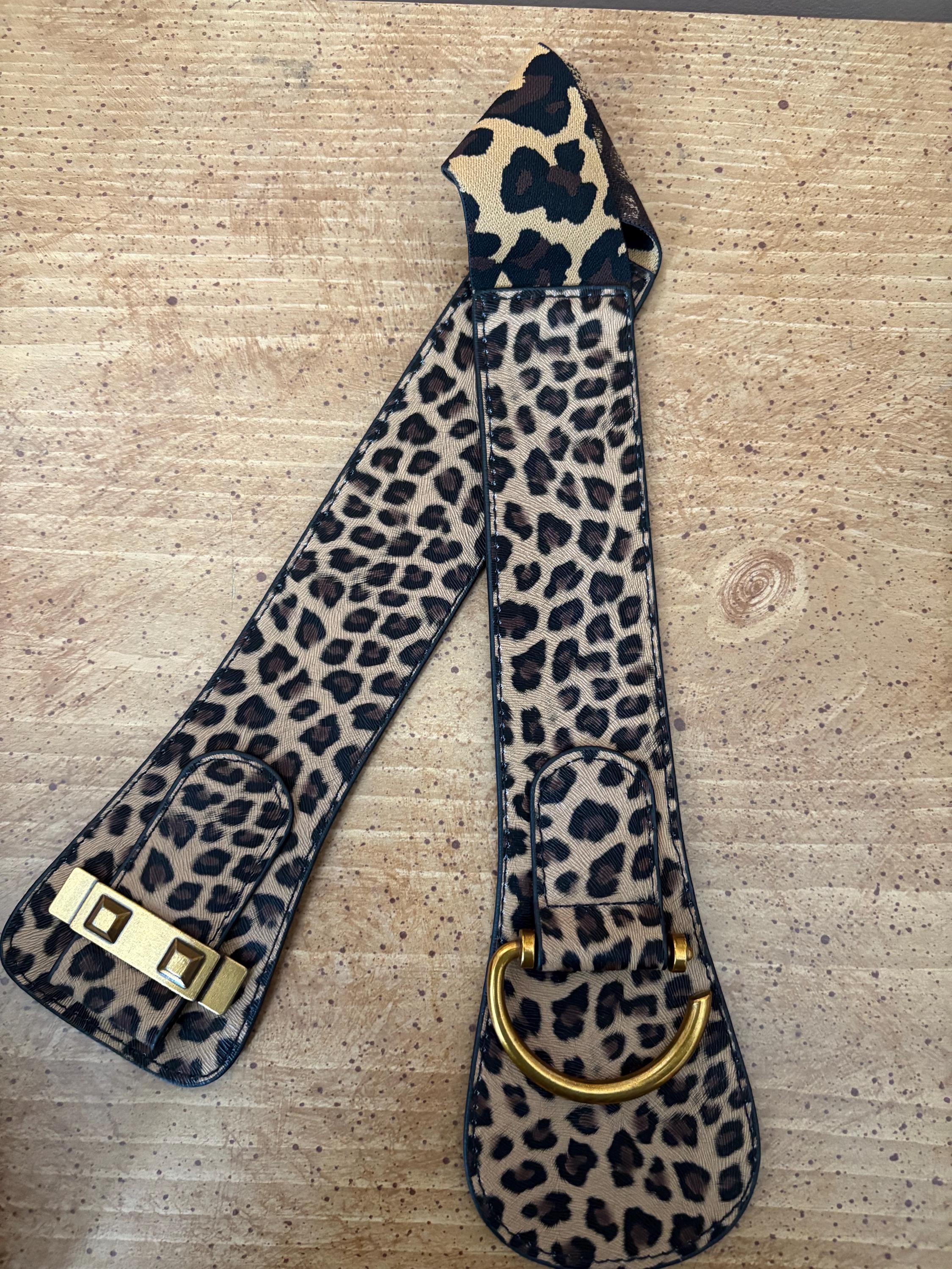 5894 Wide Elastic Stretch Vintage Antique Retro Buckle Belt (black- Leopard Classic Vintage Leopard Print Wide Waist Belt – Elastic  main image 4