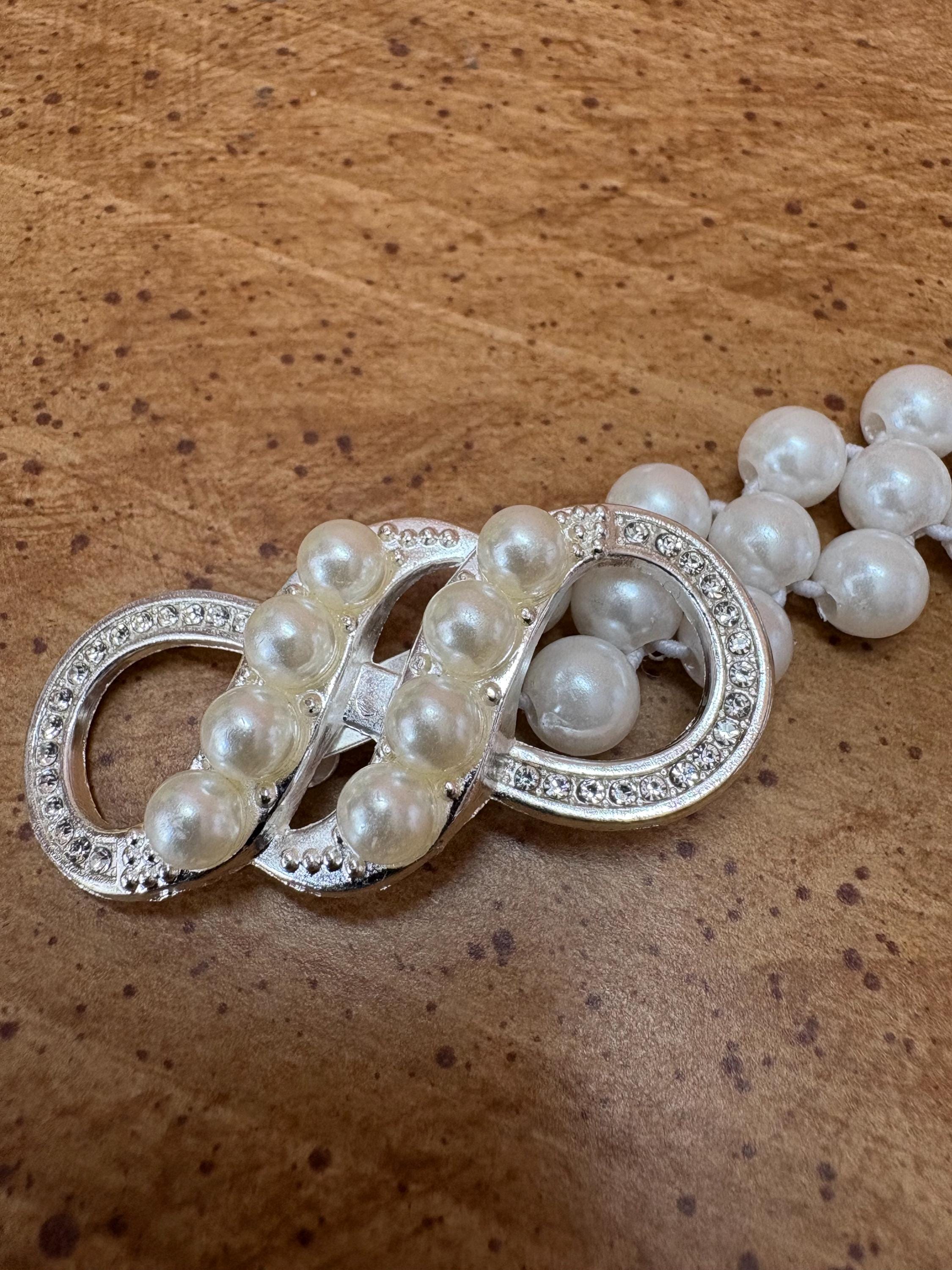 Vintage Pearl Stretch Belt: Woven Elastic Skinny Belt With  display picture 1