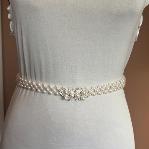 Vintage Gold Stretch Belt: 1980s Faux Pearl Beaded Buckle - Etsy display picture 3