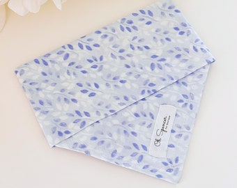 Handmade Pet Bandana: Soft Blue Leaf Print Tie-On Dog Accessory