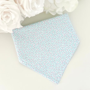 Handmade Soft Blue and Pink Flower/Floral Dog Bandana, Traditional Tie On Pet Accessory
