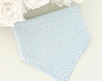 Handmade Soft Blue and Pink Flower/Floral Dog Bandana, Traditional Tie On Pet Accessory