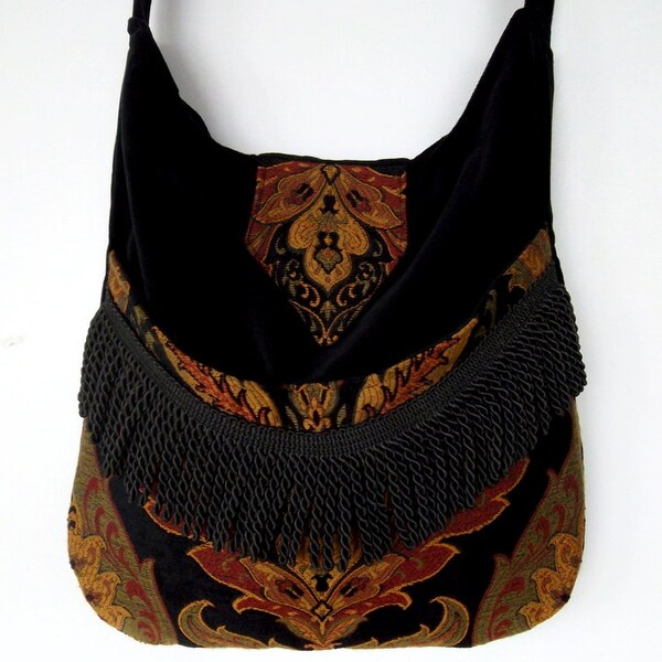 Black and Rust Tapestry Gypsy Bag Messenger Bag Bohemian  large bag renaissance bag messenger bag medieval bag