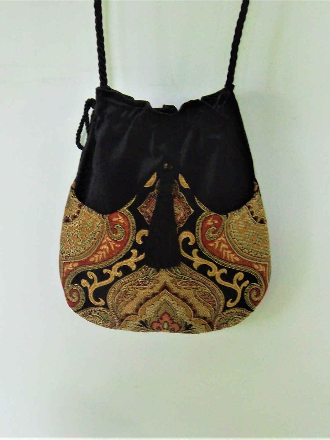 Bohotapestry Bag Drawstring Bag Black Velvet Bag Bohemian Bag - Etsy