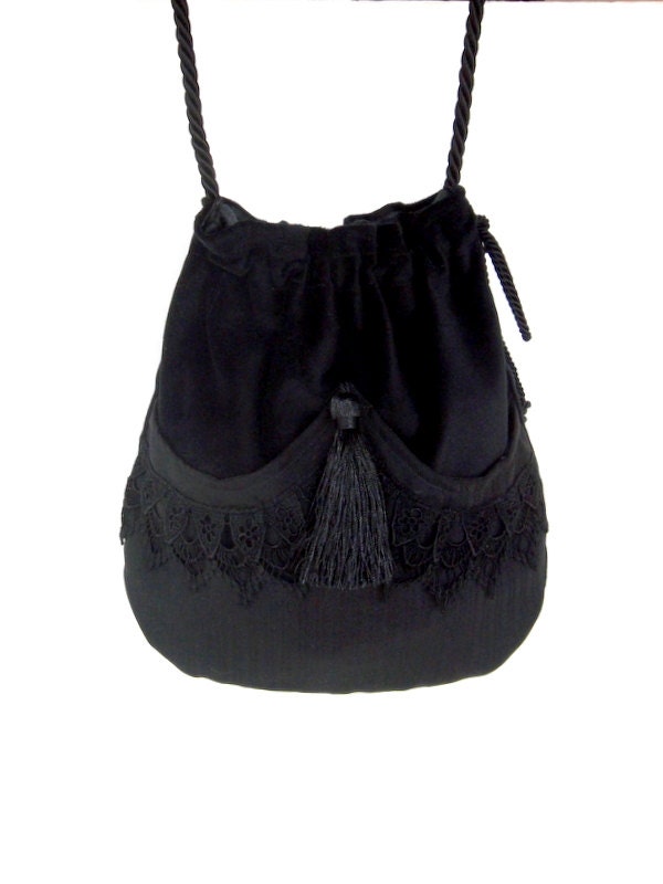 Black and grey velvet and lace bag