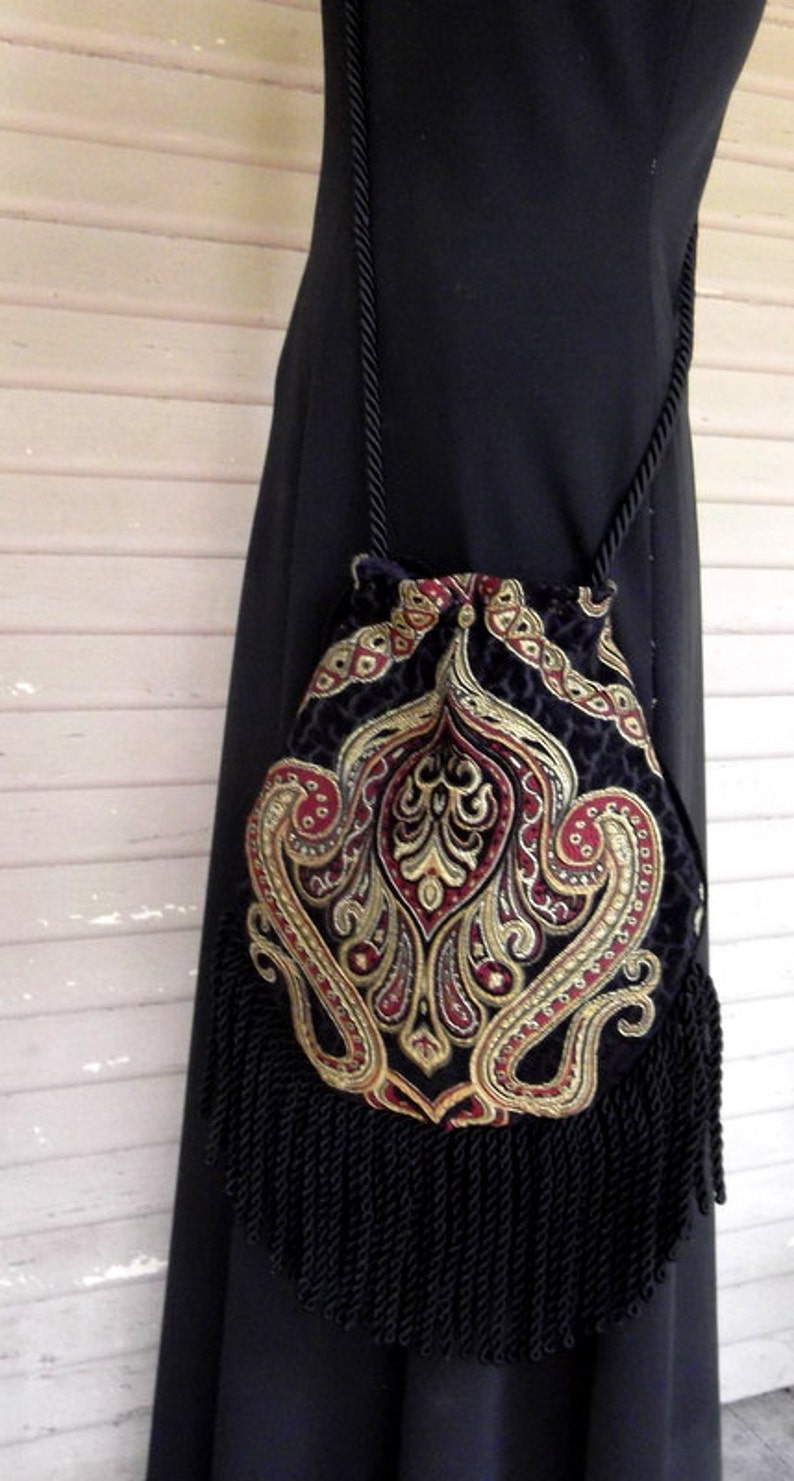 Fringed Tapestry Gypsy Bag Black Cross Body Bag Bohemian | Etsy