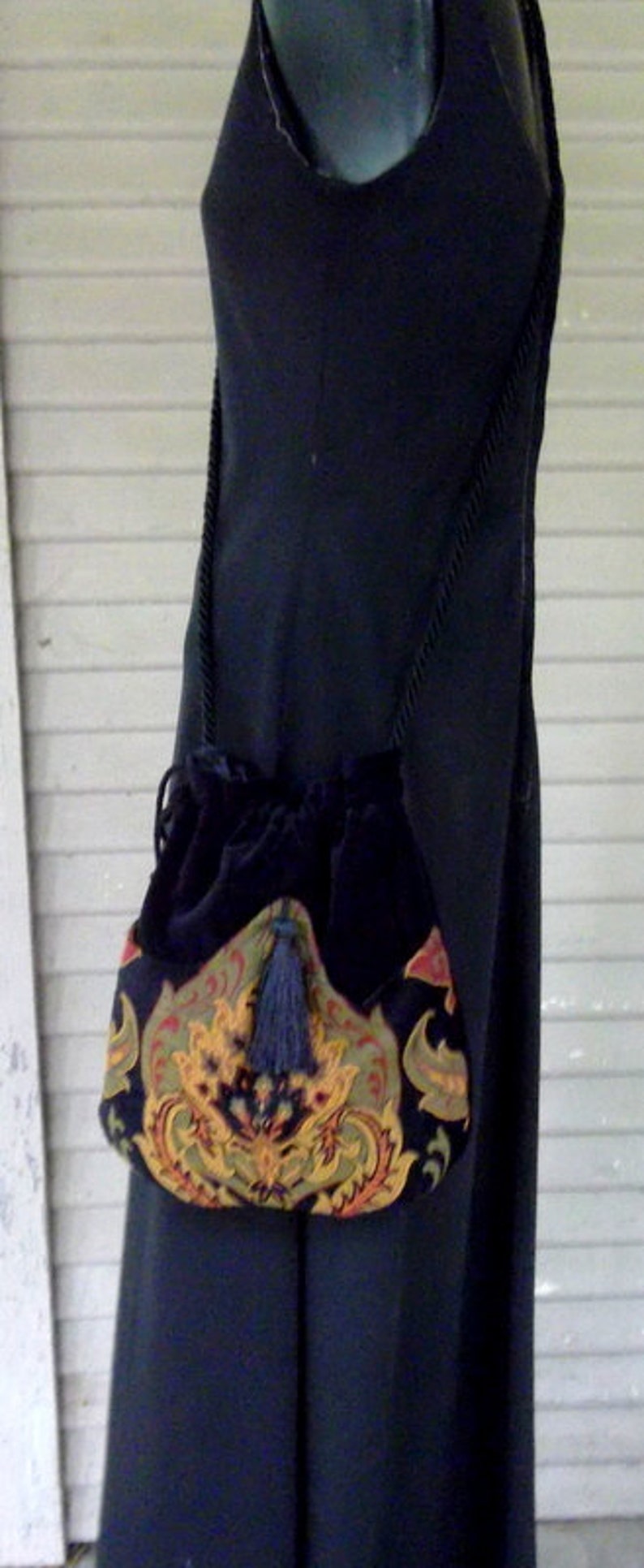 Tapestry Boho Bag Drawstring Bag Black Velvet Bag Bohemian Bag Etsy