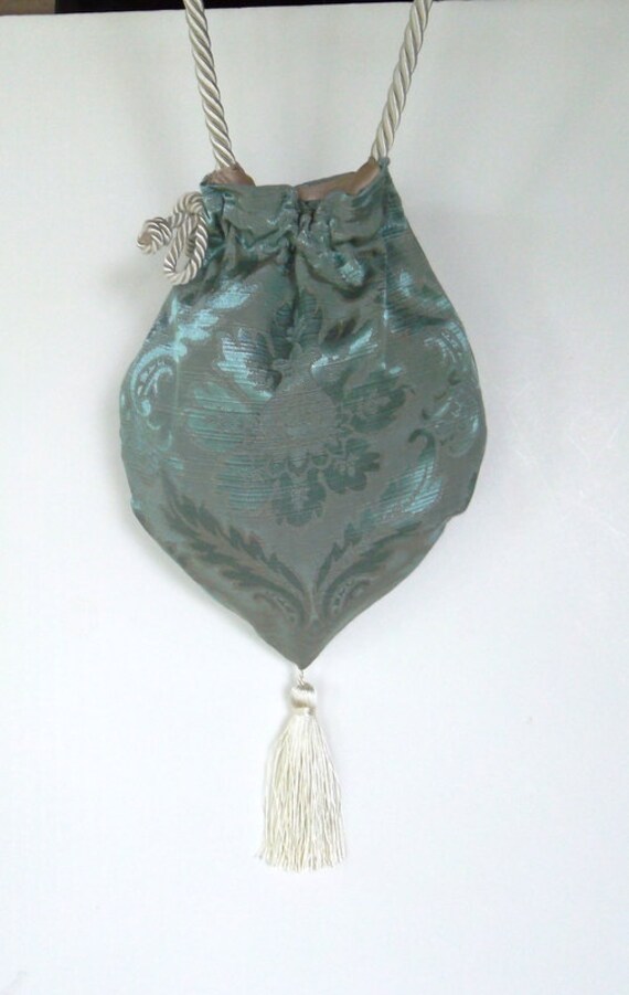 Items similar to Blue Damask Victorian Style Drawstring Bag Bag Evening