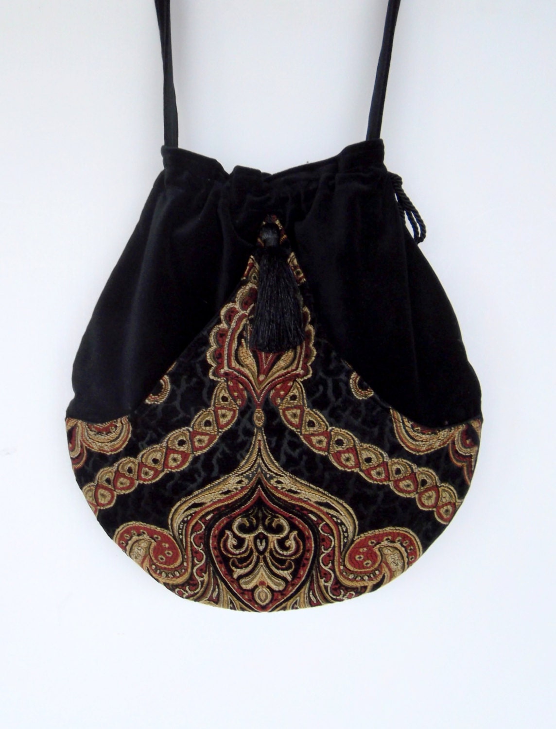 Black Velvet Tapestry Pocket Boho Bag Drawstring Bag | Etsy