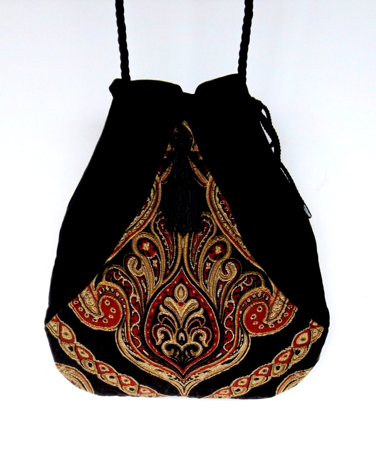 Black Velvet Tapestry Pocket Boho Bag Drawstring Bag Etsy
