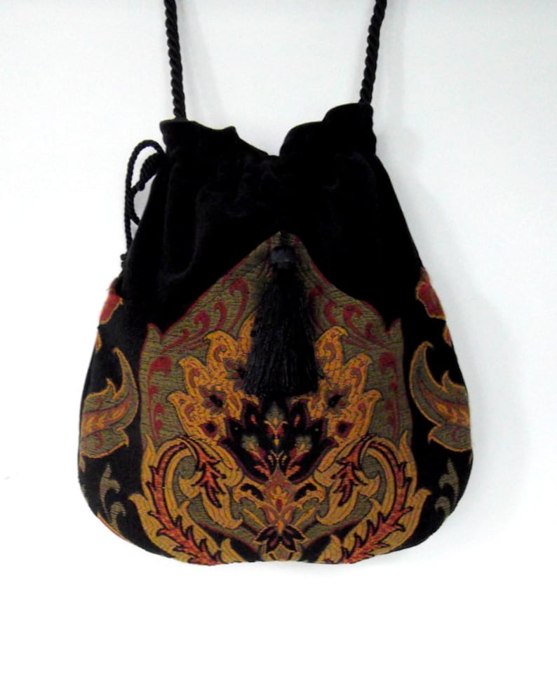 Vintage Handbags, Purses, Bags *New*     Tapestry Boho Bag  Drawstring Bag  Black Velvet Bag  Bohemian Bag  Crossbody Purse/Shoulder Bag  AT vintagedancer.com