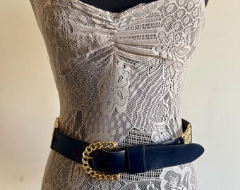 Vintage Blue Snakeskin Belt: Skinny Reptile Leather, Size M  display picture 3