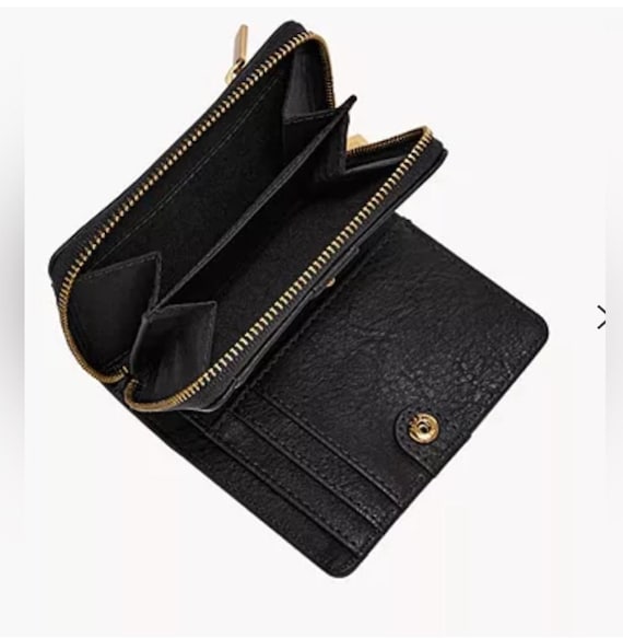 Fossil Black Leather Compact Wallet | Small zip b… - image 7