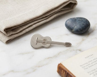 Music Teacher Gift •handmade Silver Guitar Lapel Pin • Classic Rock Accessory Mini Instrument Brooch
