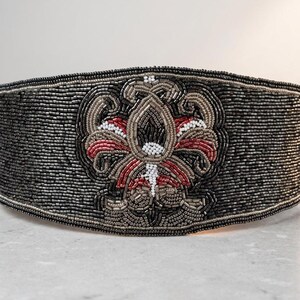 Vintage Beaded Waist Belt Jeromes Hong Kong Fleur de Lis Black Red Evening Belt Fleur De Lis Belt - Etsy main image 3