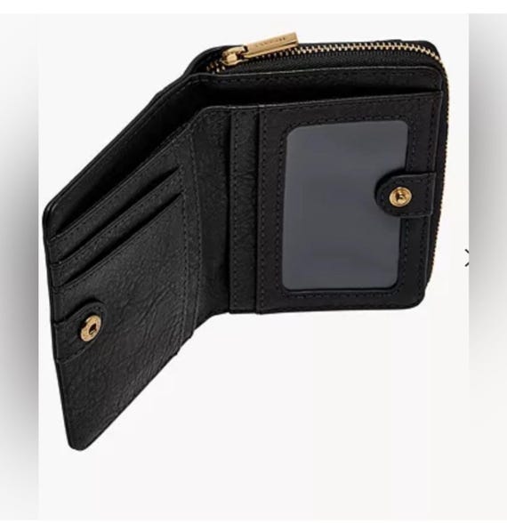 Fossil Black Leather Compact Wallet | Small zip b… - image 5