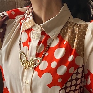 Handmade Geometric Statement Necklace  one of a kind Abstract Pendant in Gold Chunky Chain Retro Necklace Bold Mixed Metal Fashion Jewelry