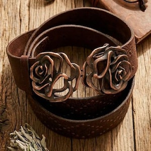 BCBG Max Azria Sculptural Rose Belt | Wide Leather Waist & Hip Cinch