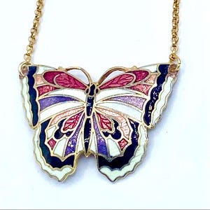 Upcycled Butterfly Pendant Necklace Vintage Enamel Statement Jewelry one of a kind birthday gift