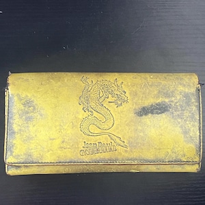 Jean Paul Gaultier Vintage 90er seltene Drachen Brieftasche Schwarz Gelb Unikat Leder Portemonnaie Designer Geldbörse Secondhand Accessoires