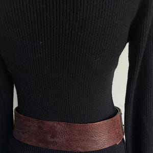 Vintage BCBG Max Azria Sculptural Rose Belt, Wide Leather Waist & Hip Cinch, Antiqued Copper Flower Statement Buckle, Y2K Designer Archive