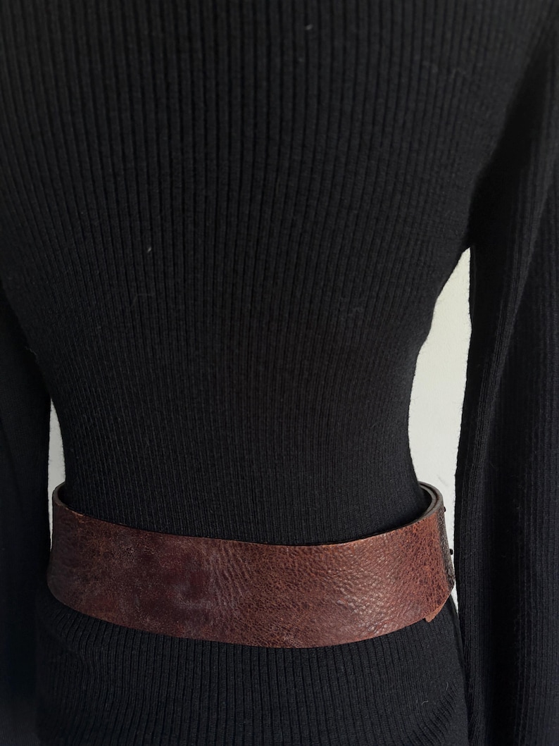 Vintage BCBG Max Azria Sculptural Rose Belt, Wide Leather Waist & Hip Cinch, Antiqued Copper Flower Statement Buckle, Y2K Designer Archive