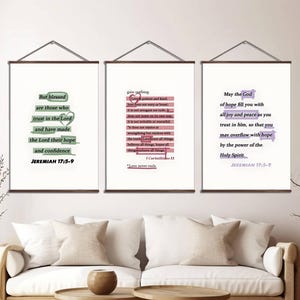 Set of 3 Neutral Christian Wall Art Scroll/ Scripture Canvas Print/ Modern Christian  Gift  Wall Decor/ Jesus Quote Wall Art Hanger Tapestry