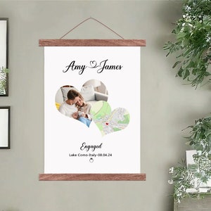 Carte personnalisée personnalisée avec une photo du jour des fiançailles - Fiançailles Git pour fille, cadre de suspension, oeuvre d'art murale sur toile personnalisée, cadeau personnalisé