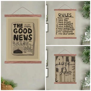 Set of 3 Aesthetic Christian Wall Art  frame/hanging canvas sign custom/custom wall scroll/customwallart/Neutral Modern Christian Art Prints