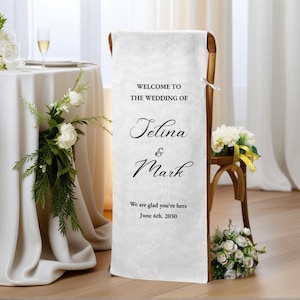 Custom Linen Wedding Memorial Chair Sign,Fabric Wedding Sign,Wedding Chair Banner In Memory Of Loved Ones, Personalized Fabric Sign