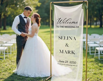 Impressão suspensa personalizável, placa de casamento de linho personalizada, placa de casamento de tecido, placa de boas-vindas personalizada, faixa de casamento de linho, placa de festa de noivado