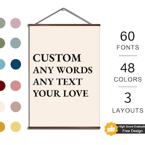 Personalisierte Texte Design Druck mit Posterhalter aus Holz / Benutzerdefinierte Texte Wandkunst / benutzerdefinierte Leinwand Worte Druck - Wandteppich Holz Kleiderbügel Kunstdrucke