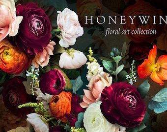Honeywine Burgundy Orange White Floral Clip Art & Pattern Graphics Collection - Commercial Use