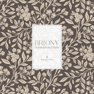 Antyczny botaniczny wzór Briony bez szwu | Ręcznie rysowany wzór na powierzchni w stylu vintage w stylu wiejskim | Brązowo-beżowy