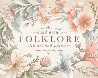 Folklore Floral Clip Art & Pattern Collection - Commercial Use
