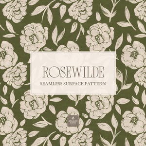 Rosewilde rustika målade bondgårdsrosor sömlösa ytmönster - olivgrön