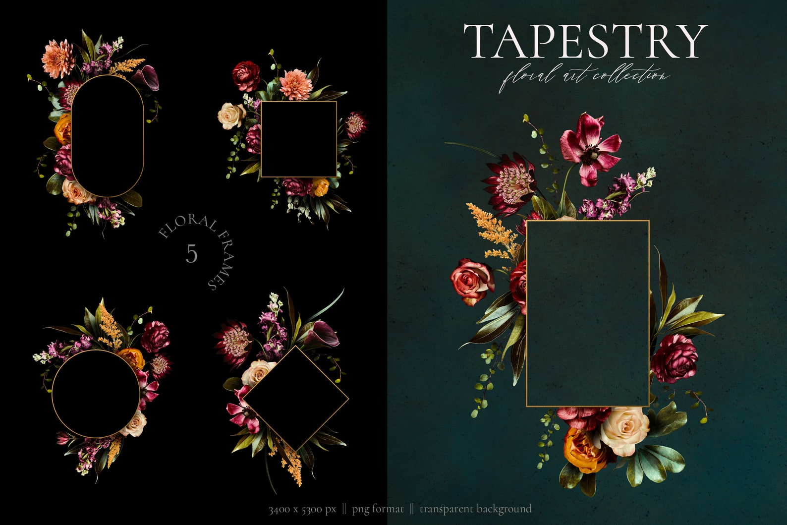Tapestry Floral Clip Art & Pattern Graphics Collection Etsy