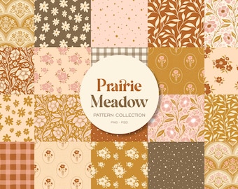 Prairie Meadow Cottagecore Digital Seamless Pattern Graphics Collection - Kommersiell Licens